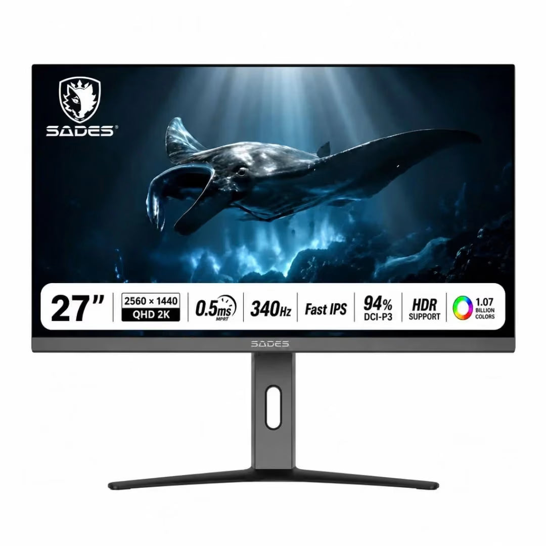 SADES Giant Manta SA-F03Q27 27-inch QHD 340Hz Fast IPS Gaming Monitor – 0.5ms, HDMI 2.1, 400 Nits, Ergonomic Stand - Black