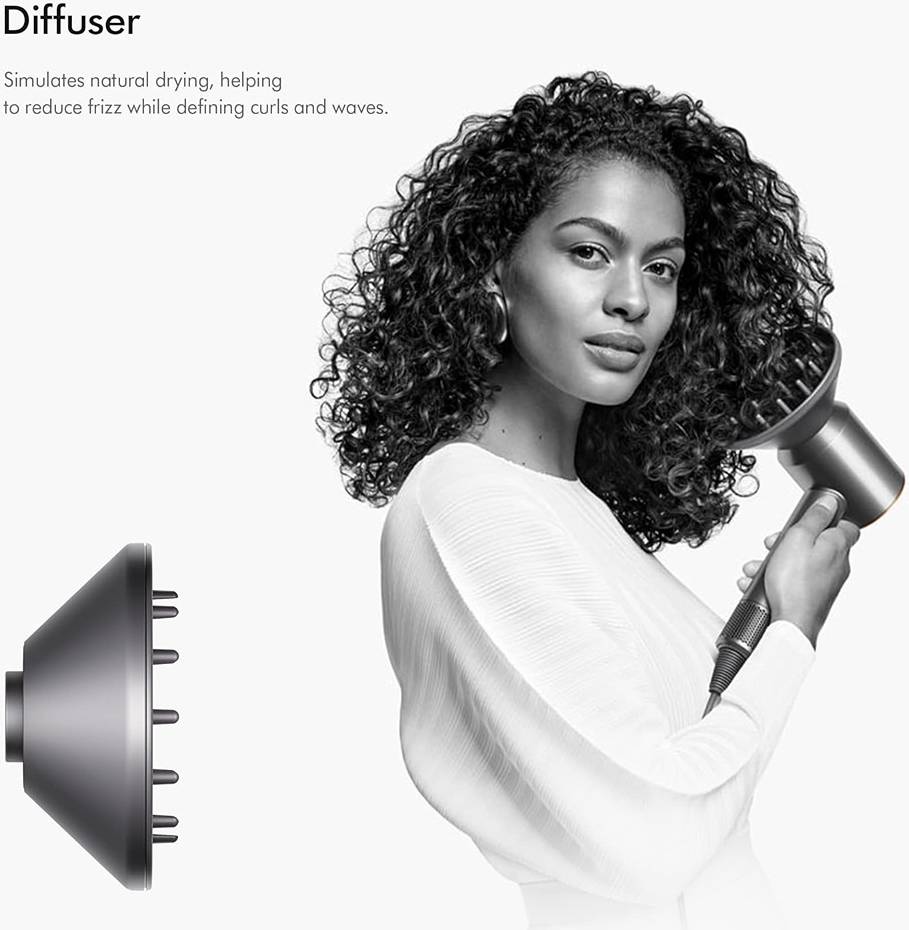 Dyson Supersonic Hair Dryer, 5x Attachments, Intelligent Heat Control, 1600W Power, 3 Precise Speed Settings, 4 Heat Settings, Cold Shot, Nickel/Copper HD08