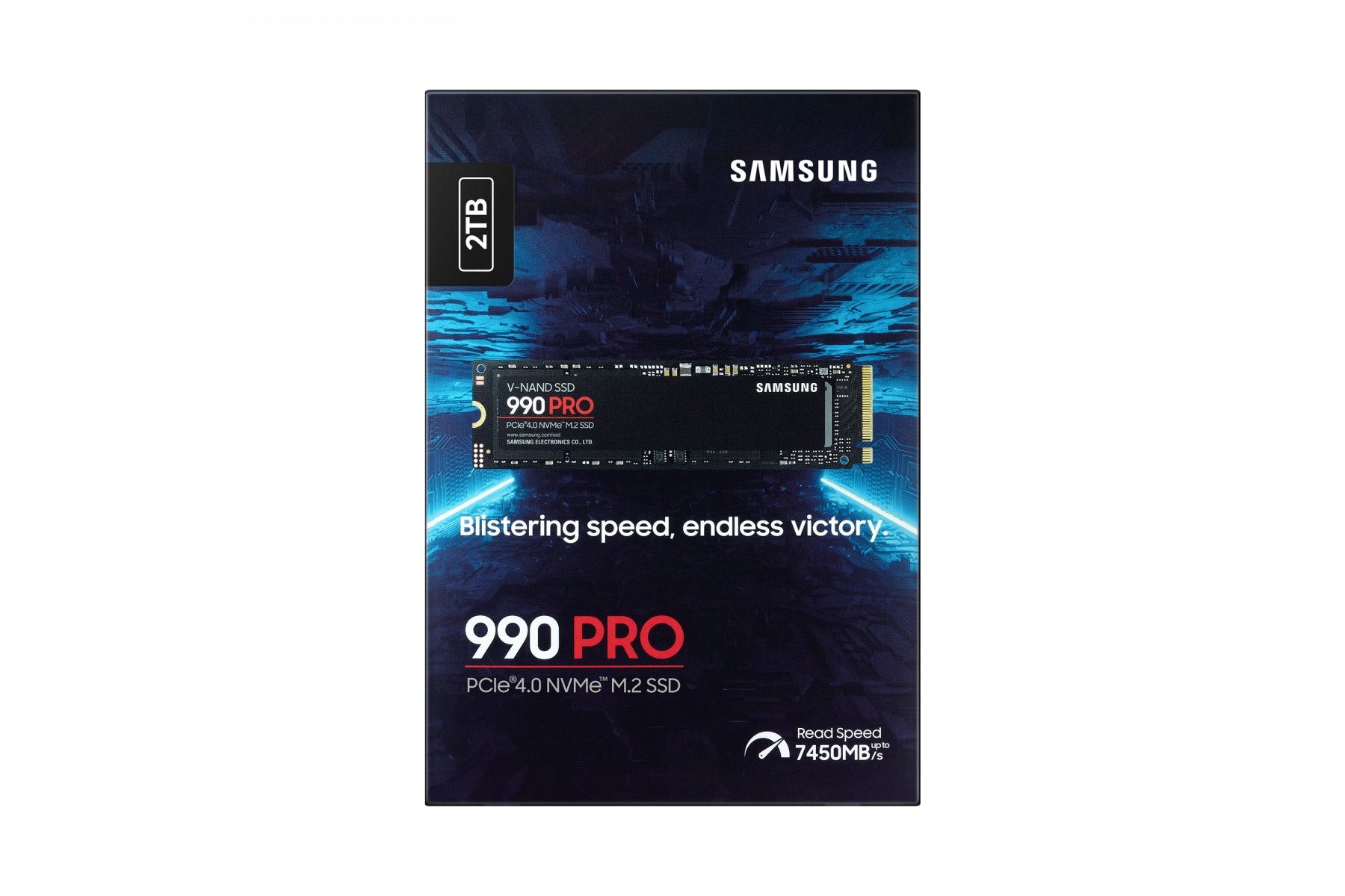 Samsung 990 Pro 2TB NVMe M.2 SSD, PCIe Gen 4.0, 7450 MB/s Sequential Read Speed, 6900 MB/s Sequential Write Speed, 3.3 Voltage, V-NAND 3-bit MLC MZ-V9P2T0BW
