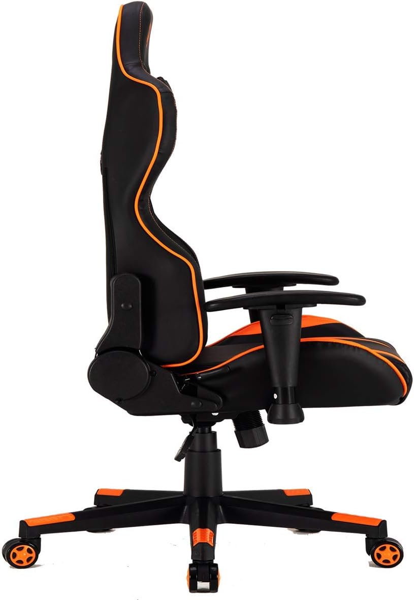 Meetion Gaming Chair, Leather Adjustable Handrail, Scalable Footrest Comfortable Reclining With Chr22, Black & Orange  | MT-CHR15