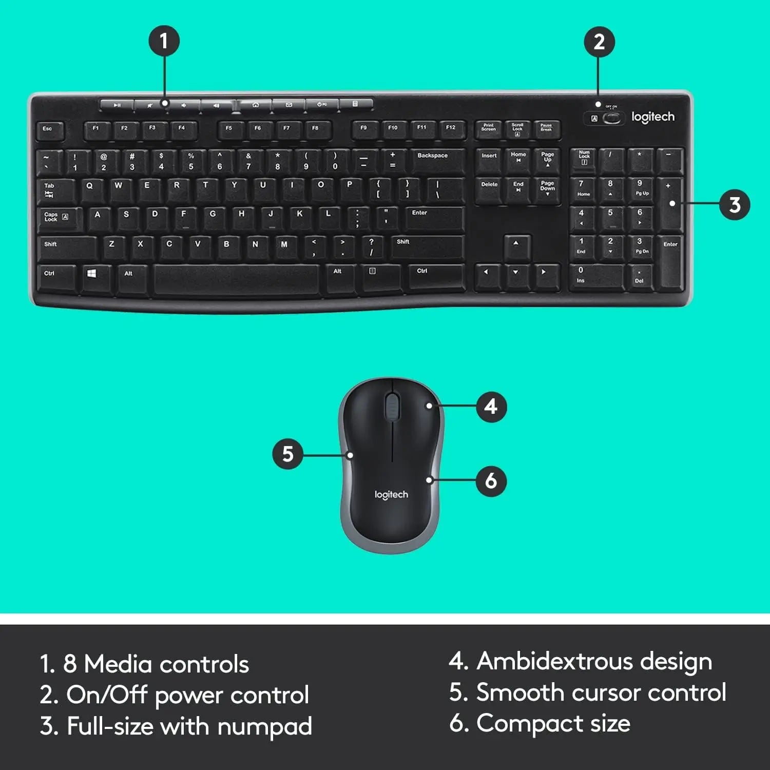 Logitech MK270 Wireless Keyboard & Mouse Combo – 2.4 GHz, Compact Design, 8 Multimedia Keys, 2-Year Battery Life, English/Arabic Layout – Great for PC and Laptop Gaming