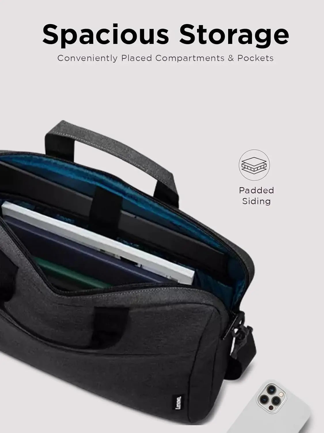 Top handle and zipper close-up of Lenovo T210 Water-Repellent Laptop Bag