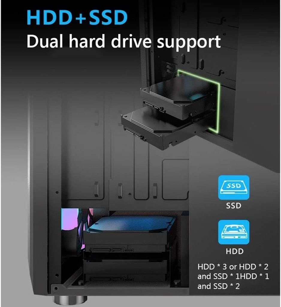 Galaxy ATX/M-ATX/ITX Gaming PC Desktop Computer Case Black with Side Tempered Glass Panels with 6 Fan Support