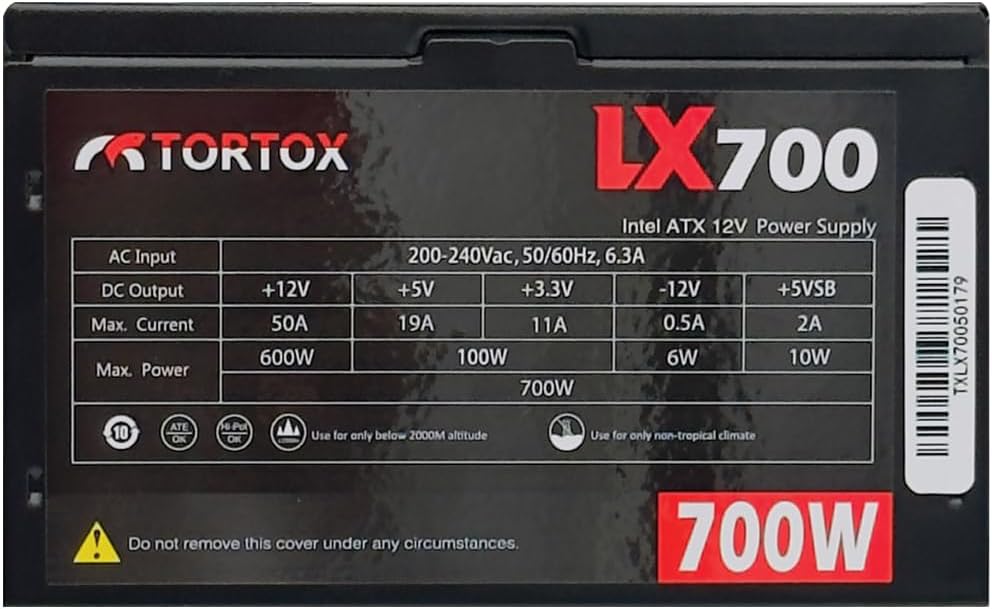 Tortox LX700 Low Noise ATX Power Supply For Gaming PC Case, 700W PSU, Latest INTEL and AMD, 12CM Cooling Fan, 6+2 Pin VGA Interface, 160V to 264V Input Voltage