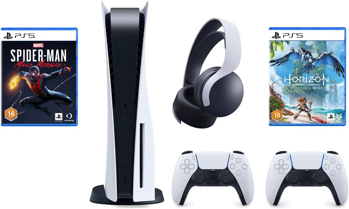 Playstation 5 Disc Console Bundle with 2 CDs Gran Turismo 7, Horizon Forbidden West, Extra Pulse 3D Wireless Headset and Extra Dualsense Wireless Controller