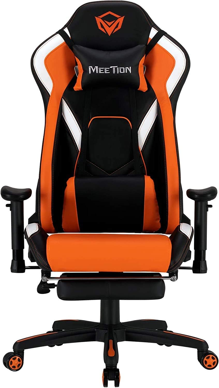 Meetion Gaming Chair, Leather Adjustable Handrail, Scalable Footrest Comfortable Reclining With Chr22, Black And Orange | MT-CHR22
