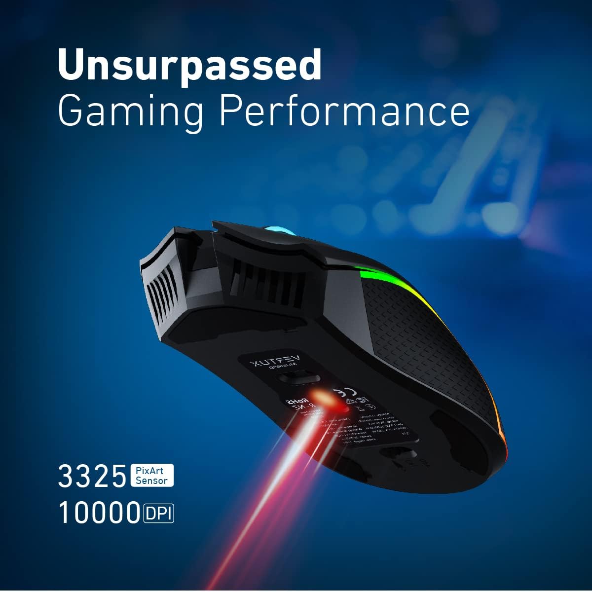 Vertux Mustang Wireless Gaming Mouse Charging Dock 1000 DPI Optical Sensor 7 Programmable Buttons RGB Light Wireless Gaming Mouse Long Battery Gaming Mouse  Black