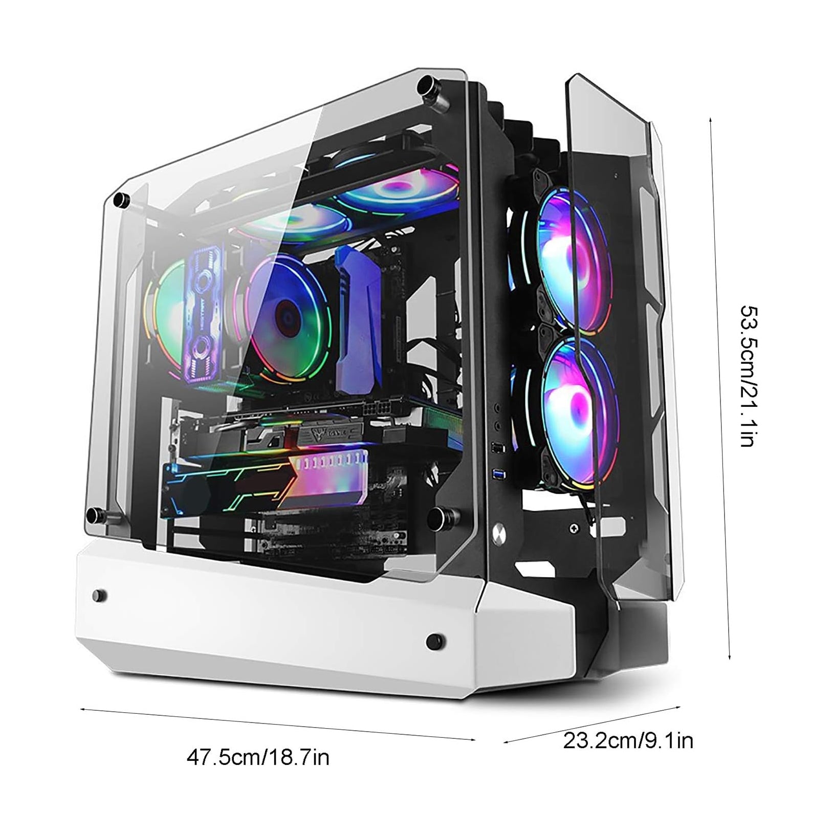 Ark ATX Mid-Tower PC Gaming Case, Non-Closed Case Tempered Glass Panel, 5 x Case Fans Installation Position - Front IO USB 3.0 Port, White - Not Include Fans