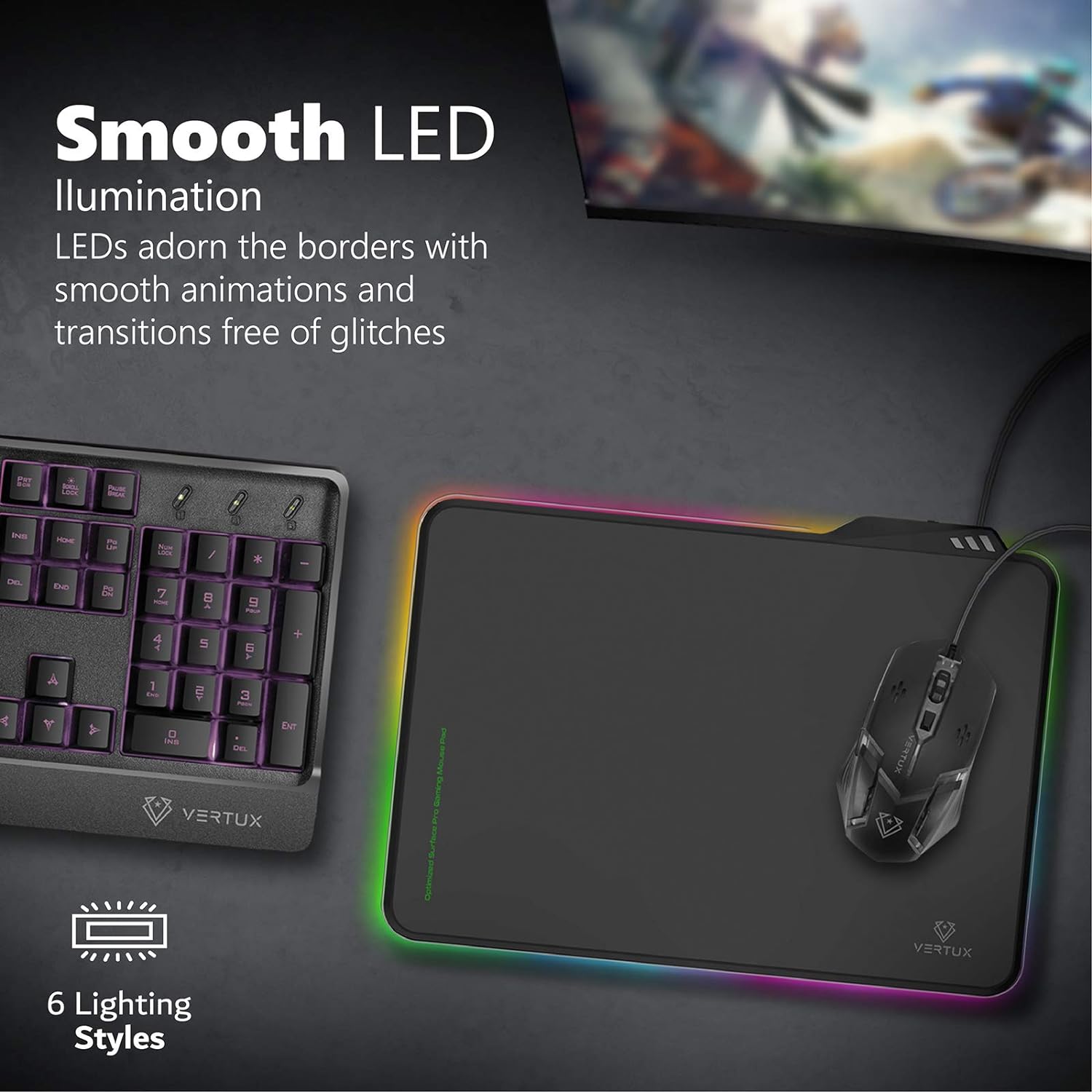 Vertux Gaming Mouse Pad | Fluxpad Optimized Low Resistance | Anti-Friction | Slim Gaming Mouse | Smooth LED | Stable Surface Mouse Pad | Wear-Resistant Gaming Mouse Pad-Black