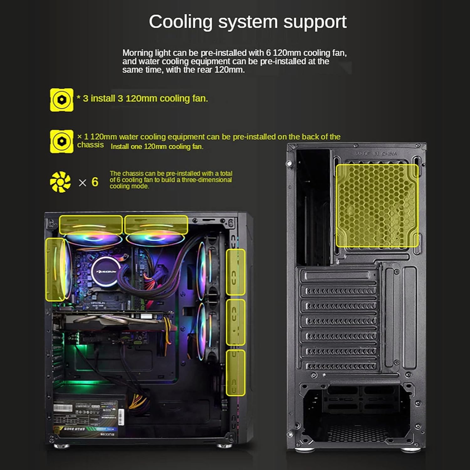 EVESKY ATX/M-ATX/ITX Gaming PC Desktop Computer Case Black with Side Tempered Glass Panels with 5 Fan Support