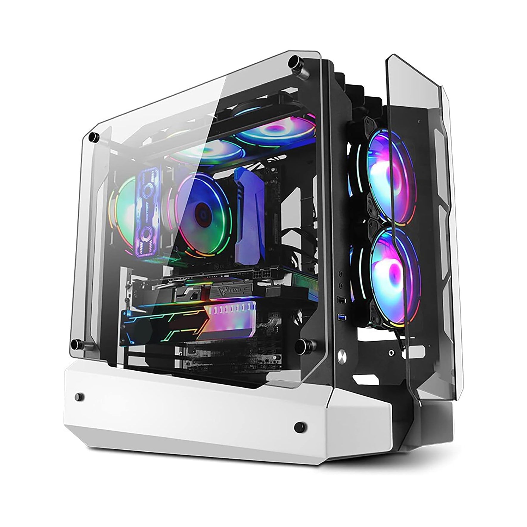 Ark ATX Mid-Tower PC Gaming Case, Non-Closed Case Tempered Glass Panel, 5 x Case Fans Installation Position - Front IO USB 3.0 Port, White - Not Include Fans