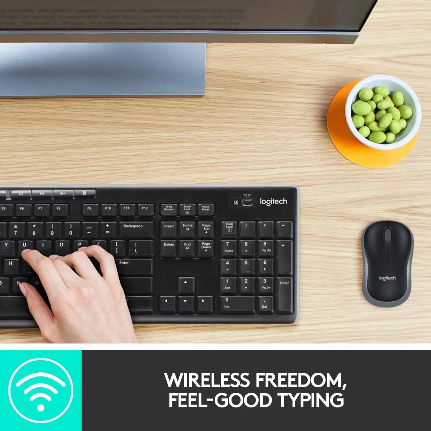 مجموعة لوحة المفاتيح والماوس اللاسلكية Logitech MK270 - 2.4 جيجاهرتز، تصميم صغير الحجم، 8 مفاتيح وسائط متعددة، عمر بطارية لمدة عامين، تخطيط إنجليزي/عربي - رائعة لألعاب الكمبيوتر الشخصي والكمبيوتر المحمول 