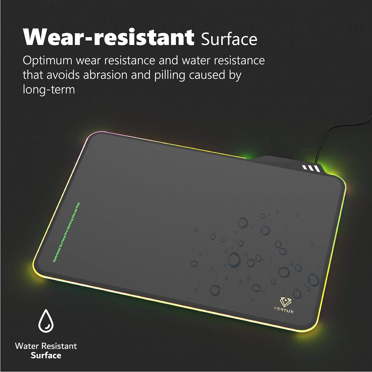 Vertux Gaming Mouse Pad | Fluxpad Optimized Low Resistance | Anti-Friction | Slim Gaming Mouse | Smooth LED | Stable Surface Mouse Pad | Wear-Resistant Gaming Mouse Pad-Black