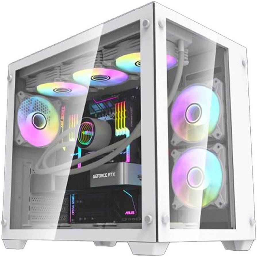 DarkFlash C285 ATX Mid Tower PC Case, 0.6mm SPCC Steel Thickness, 6x DM12F Fans, 7 Expansion Slots, Up To 360mm Radiator Support, Fan Support 120 / 140mm, Tempered Glass Side Panel, White