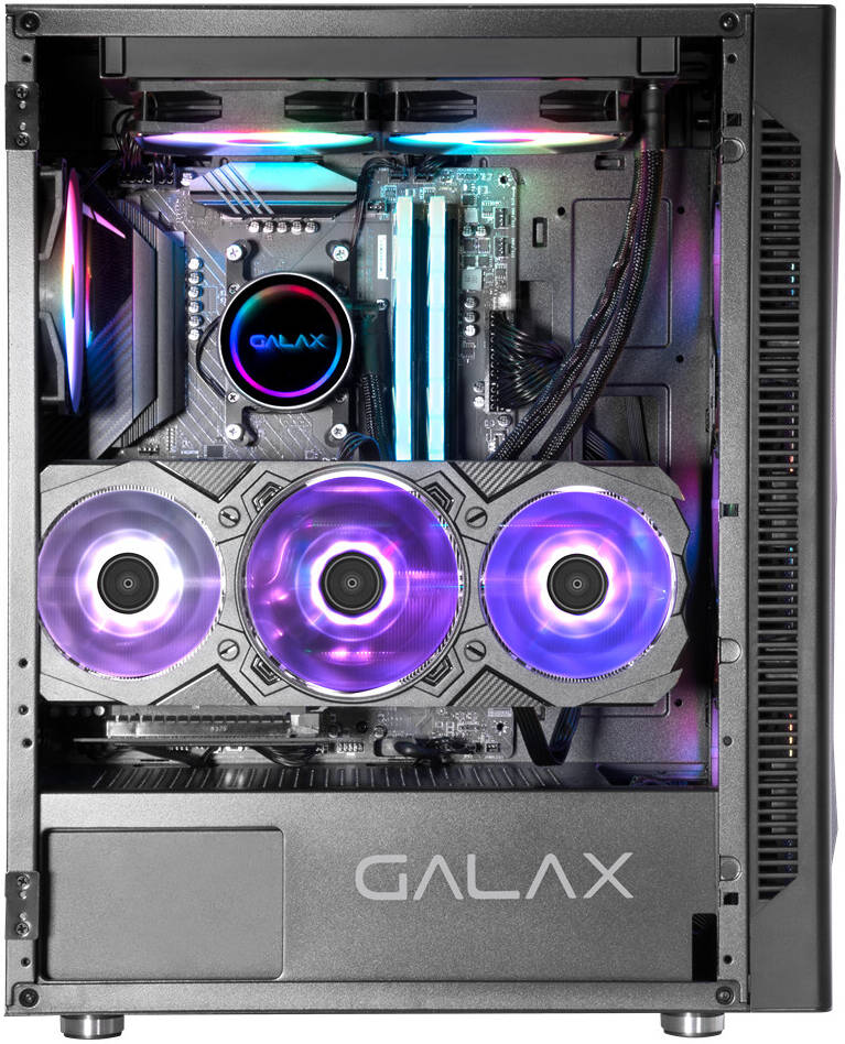 Galax Revolution 06 ATX Mid Tower Case ARGB Airflow Fits Up to 6*120mm Fans 360mm Radiators Gaming Case with USB 3.0/2.0 Interface, Glass Side Panel, Black