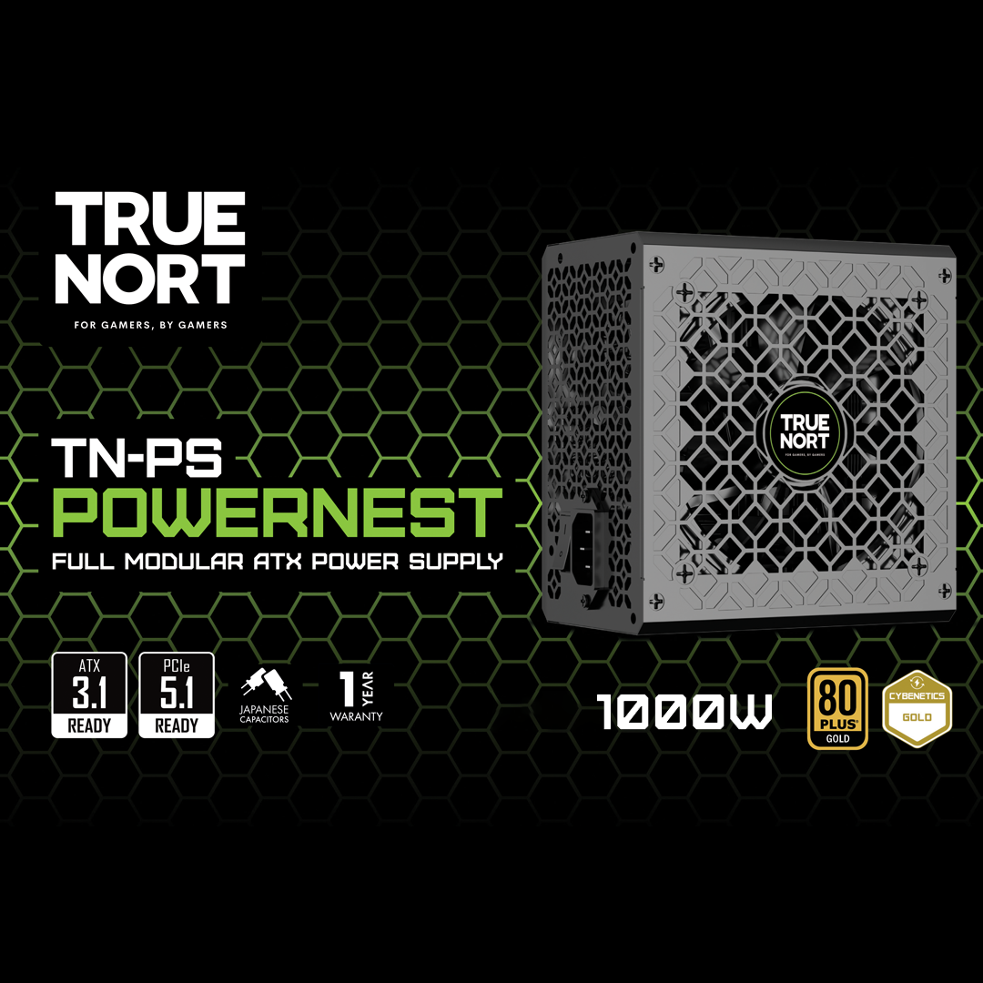 TrueNort 1000W PSU 80 Plus Gold Certified Full Modular Power Supply ATX 3.1, PCIe 5.1, Efficient and Silent Performance Gaming Power Supply Compact 150mm Size, Black