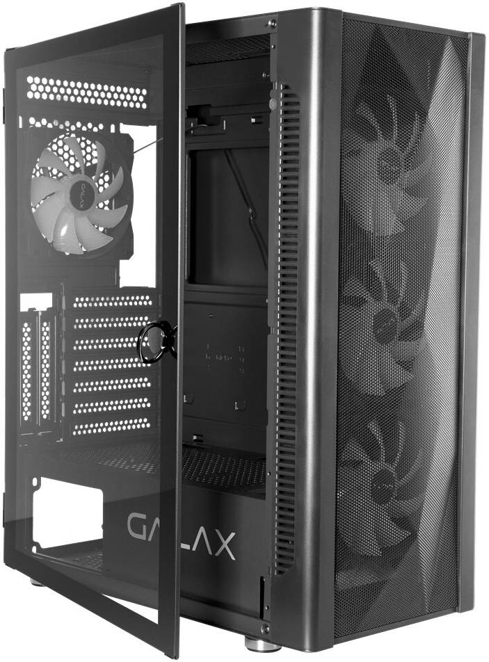 Galax Revolution 06 ATX Mid Tower Case ARGB Airflow Fits Up to 6*120mm Fans 360mm Radiators Gaming Case with USB 3.0/2.0 Interface, Glass Side Panel, Black