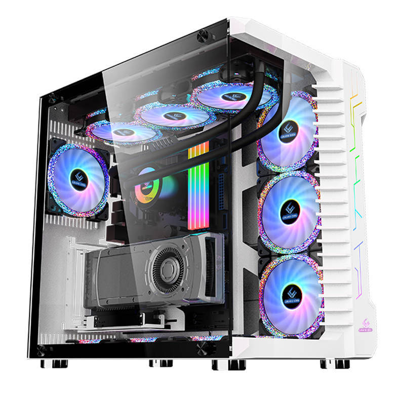 UFO III WHITE 4 pcs 120MM ARGB Fans with Controller Tempered Glass E-ATX Mid Tower Computer PC Case