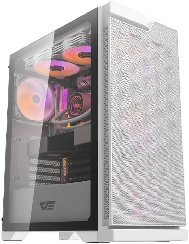 Darkflash DK361 ATX PC Case with 4 RGB Fans, Hexagon Mesh Front Panel, Tempered Glass Side Panel, Supports Up to 6x Fans & 360mm Radiator, I/O with USB 3.0 Port, White | DK361