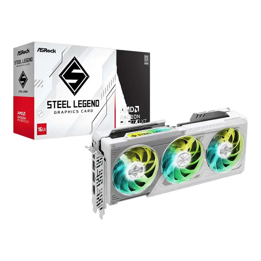 ASRock Radeon RX 9070 XT Steel Legend OC 16GB GDDR6 Triple Fan Graphics Card RDNA 4 PCIe 5.0