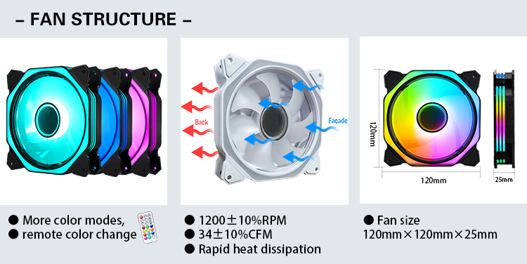 TrueNort Pc Case Fan 120mm RGB 6Pin 12V 3W Black, Single Fan | MF-120-02