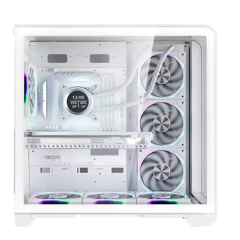 Robust ATX/ITX Gaming PC Desktop Computer Case White with Double Tempered Glass Panels with 4 ARGB Fan Support