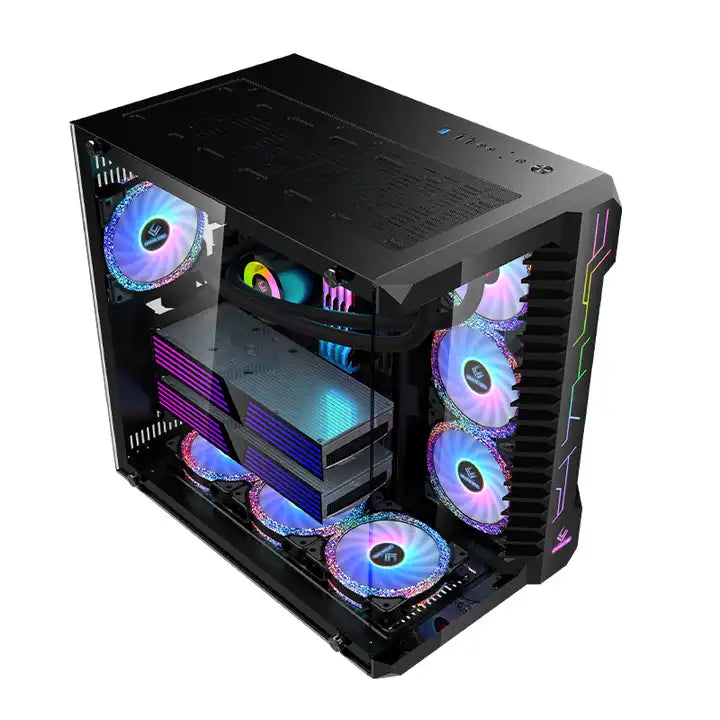 UFO III Black 4 pcs 120MM ARGB Fans with Controller Tempered Glass E-ATX Mid Tower Computer PC Case