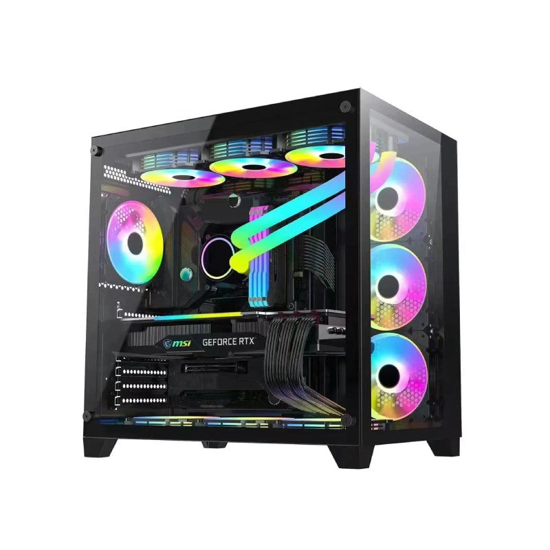 PC POWER ICEBERG BK ATX/Micro-ATX/ Black Gaming Desktop Computer Case with Side Tempered Glass Panels with 10 Fan Support (Fans not included)