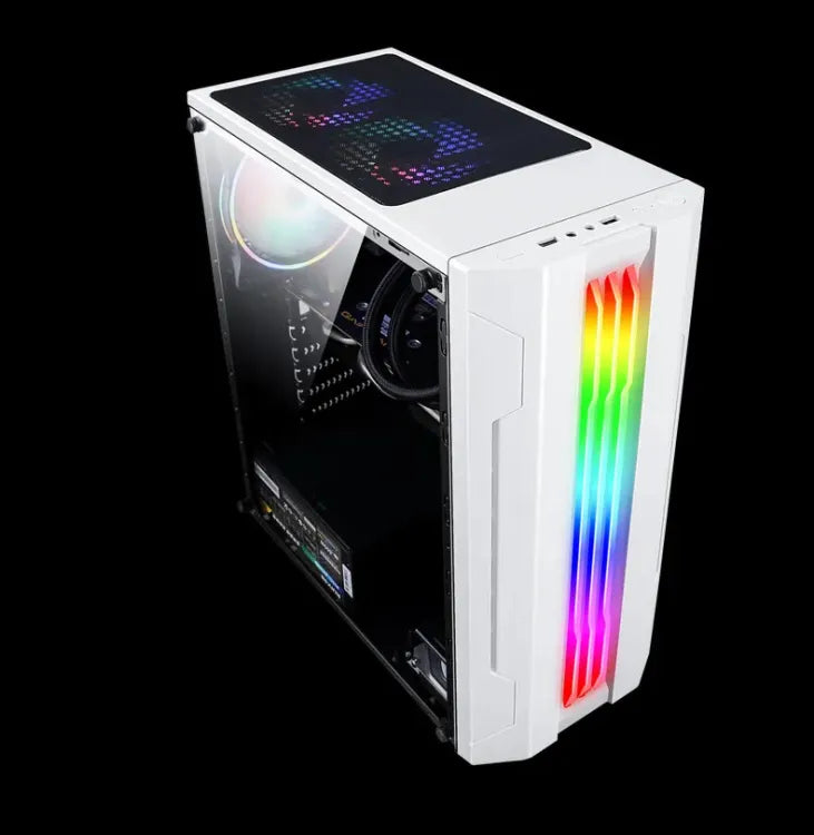 EVESKY ATX/M-ATX/ITX Gaming PC Desktop Computer Case White with Side Tempered Glass Panels with 5 Fan Support