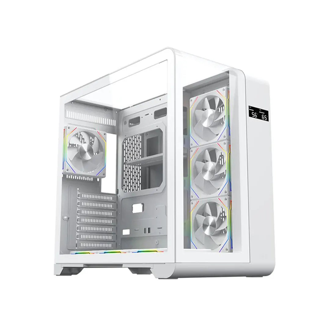 Robust ATX/ITX Gaming PC Desktop Computer Case White with Double Tempered Glass Panels with 4 ARGB Fan Support