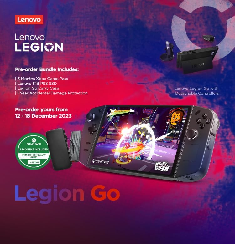 Lenovo Legion Go, Handheld Gaming, AMD Ryzen Z1 Extreme Processor, 16GB RAM, 512GB SSD Storage, Integrated AMD Radeon Graphics, 8.8