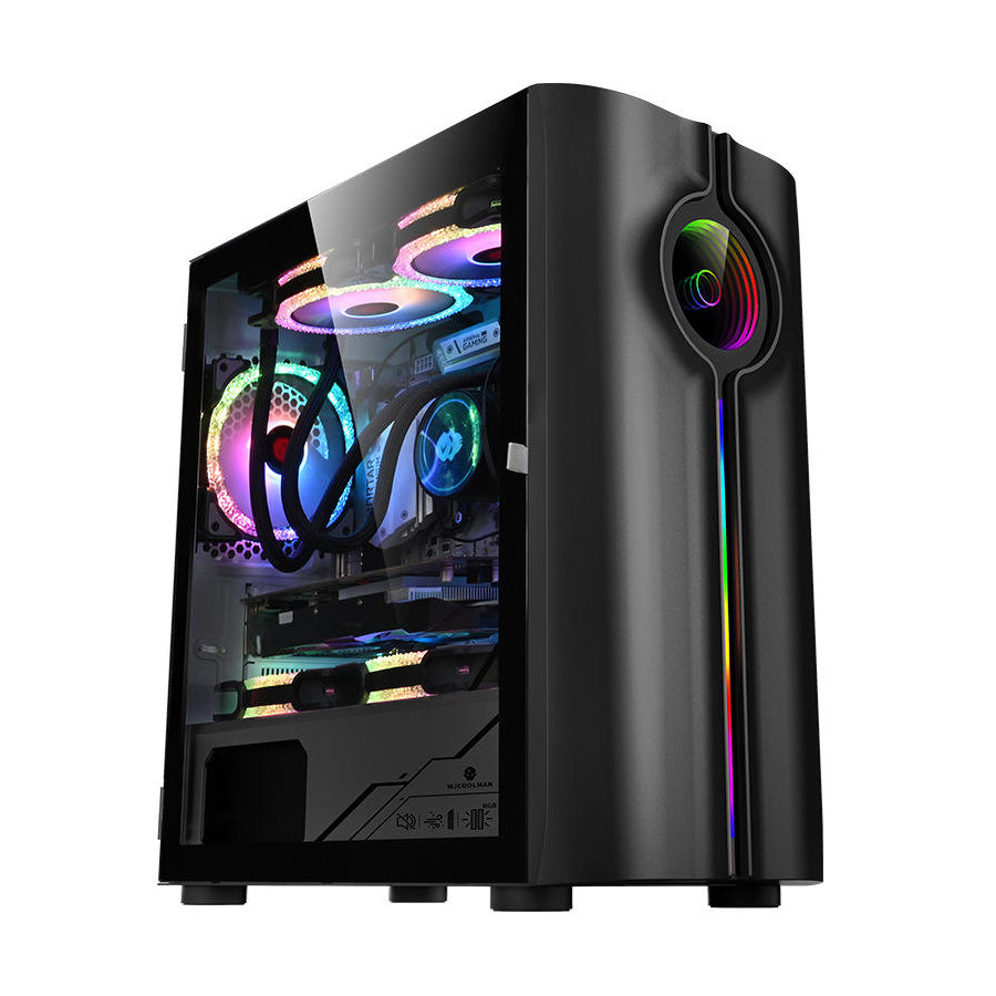 Armaggeddon Tron Holo-3 M-ATX Gaming PC Desktop Computer Case Black with Side Tempered Glass Panels with 8 Fan Support (Fans not included)