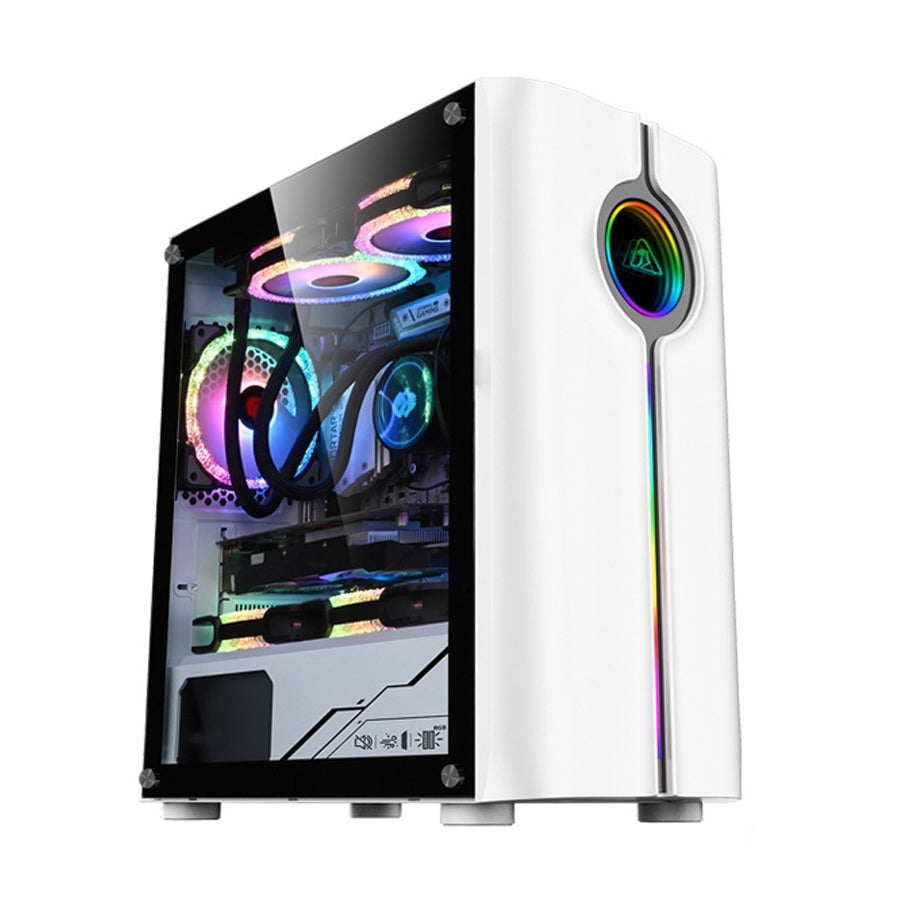 Armaggeddon Tron Holo-3 M-ATX Gaming PC Desktop Computer Case White with Side Tempered Glass Panels with 8 Fan Support (Fans not included)