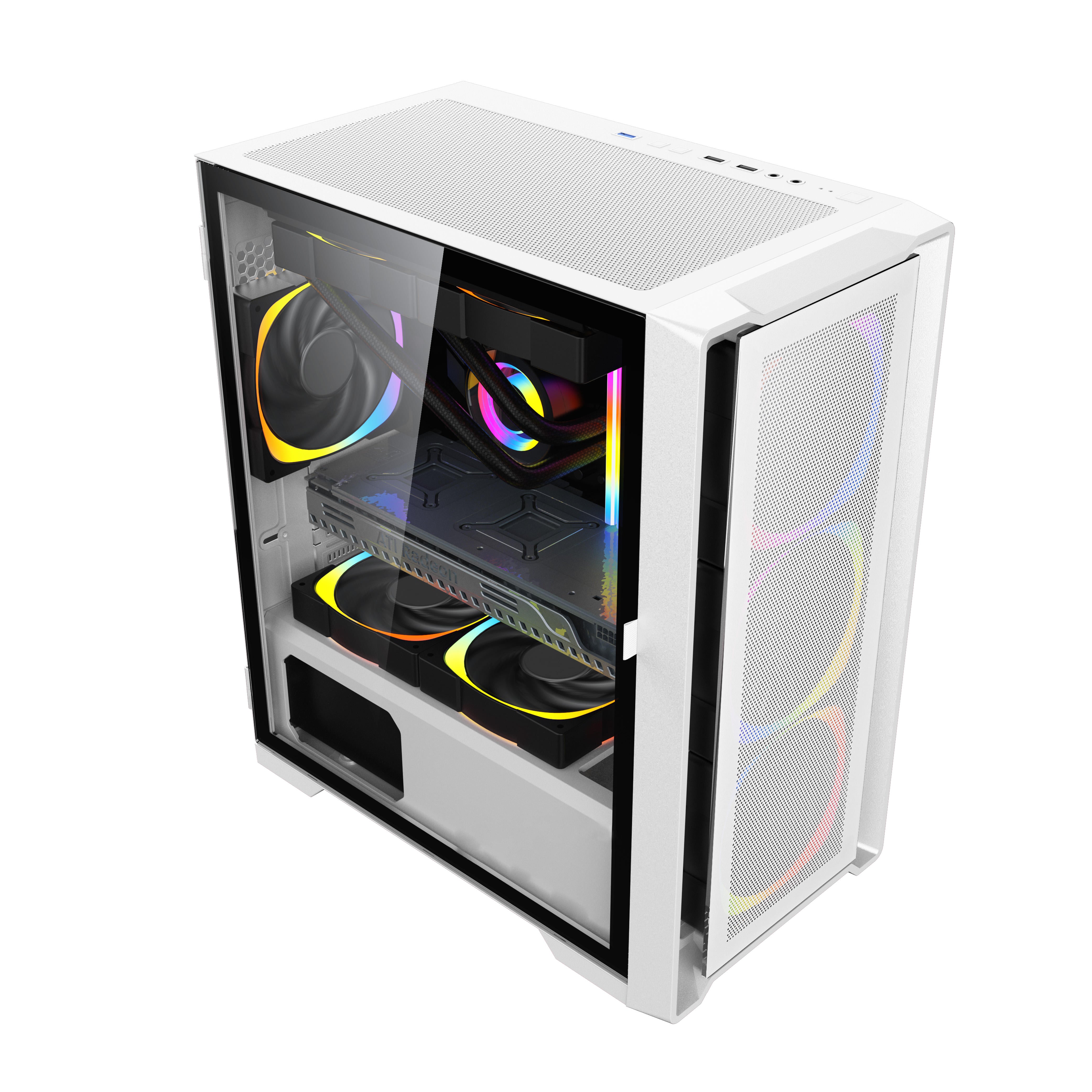 Aurora ATX/M-ATX/ITX Gaming PC Desktop Computer Case White with Side Tempered Glass Panels with 6 Fan Support