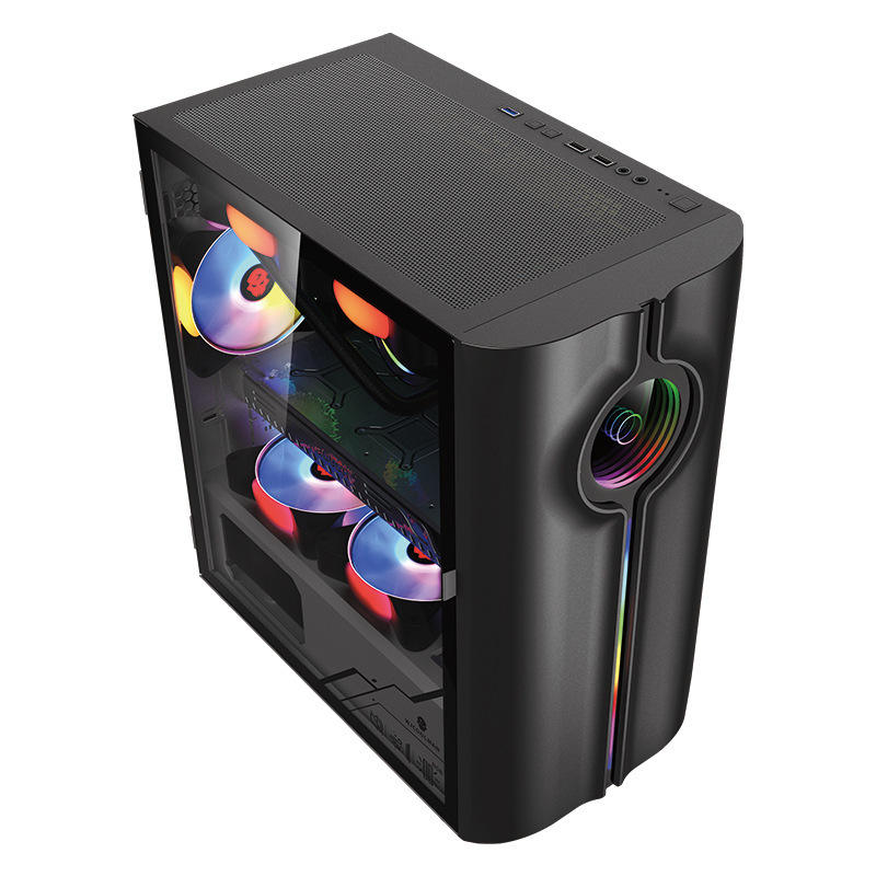 Armaggeddon Tron Holo-3 M-ATX Gaming PC Desktop Computer Case Black with Side Tempered Glass Panels with 8 Fan Support (Fans not included)
