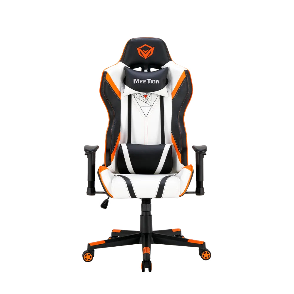 Meetion Gaming Chair, Leather Adjustable Handrail, Scalable Footrest Comfortable Reclining With Chr22, Black, Orange & White | MT-CHR15
