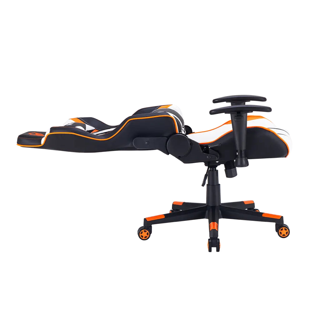 Meetion Gaming Chair, Leather Adjustable Handrail, Scalable Footrest Comfortable Reclining With Chr22, Black, Orange & White | MT-CHR15