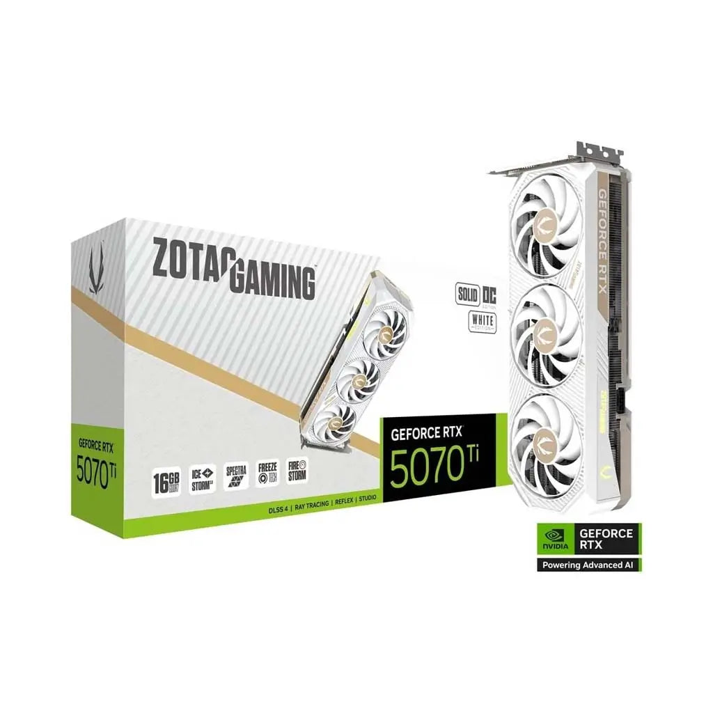 ZOTAC GAMING GeForce RTX 5070 Ti SOLID CORE OC White Edition Graphics Card in Dubai, Abu Dhabi, Al Ain, Sharjah, Ajman, Ras Al Khaimah, Fujairah, Umm Al Quwain, UAE