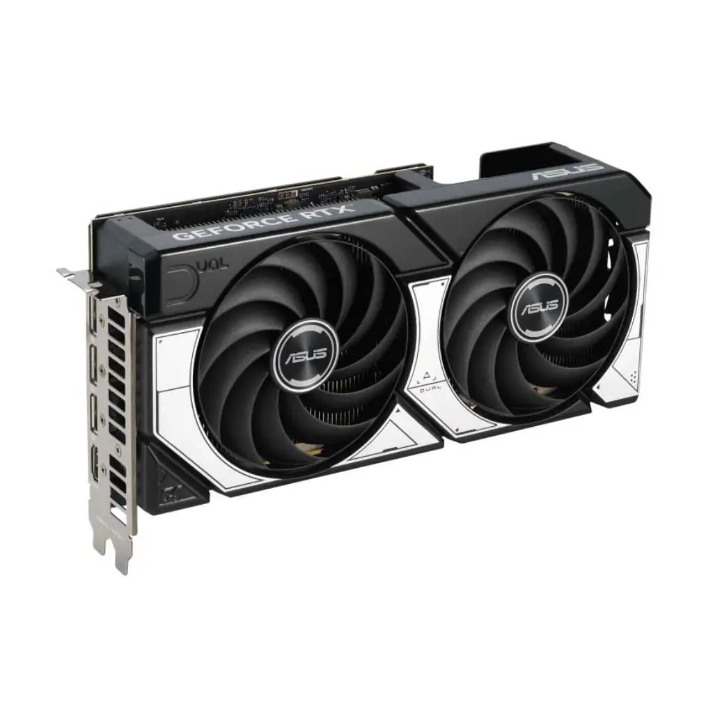 Close-up of the Axial-tech fans on the ASUS Dual RTX 5070 OC Edition, providing powerful cooling for gaming in the UAE.