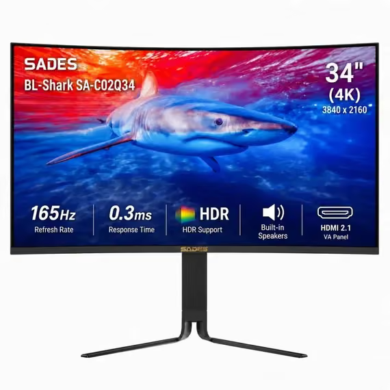 SADES BL-Shark 34-inch WQHD 165Hz Fast VA Curved Ultrawide Gaming Monitor – Black