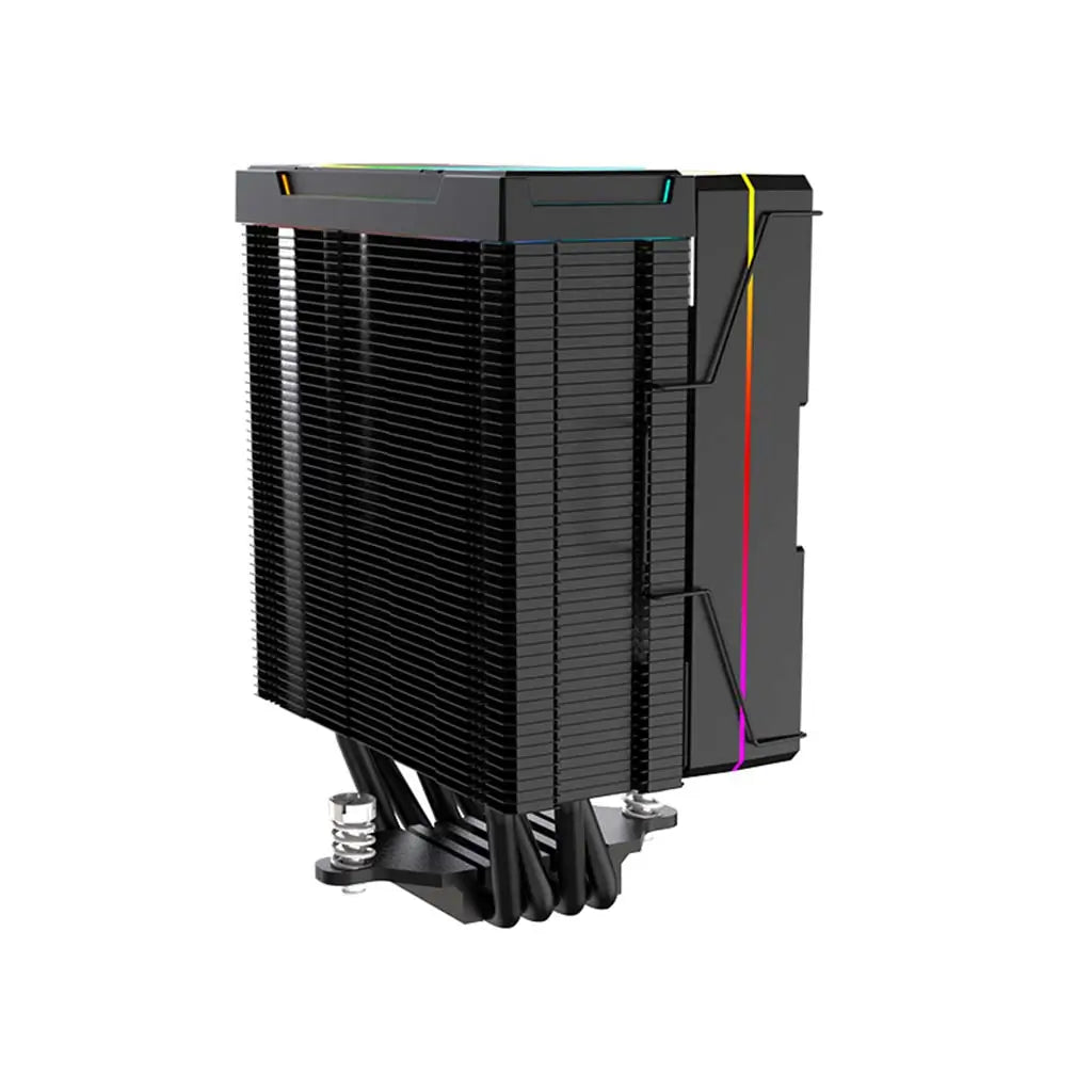 Computer cooling system with RGB lighting on a white background