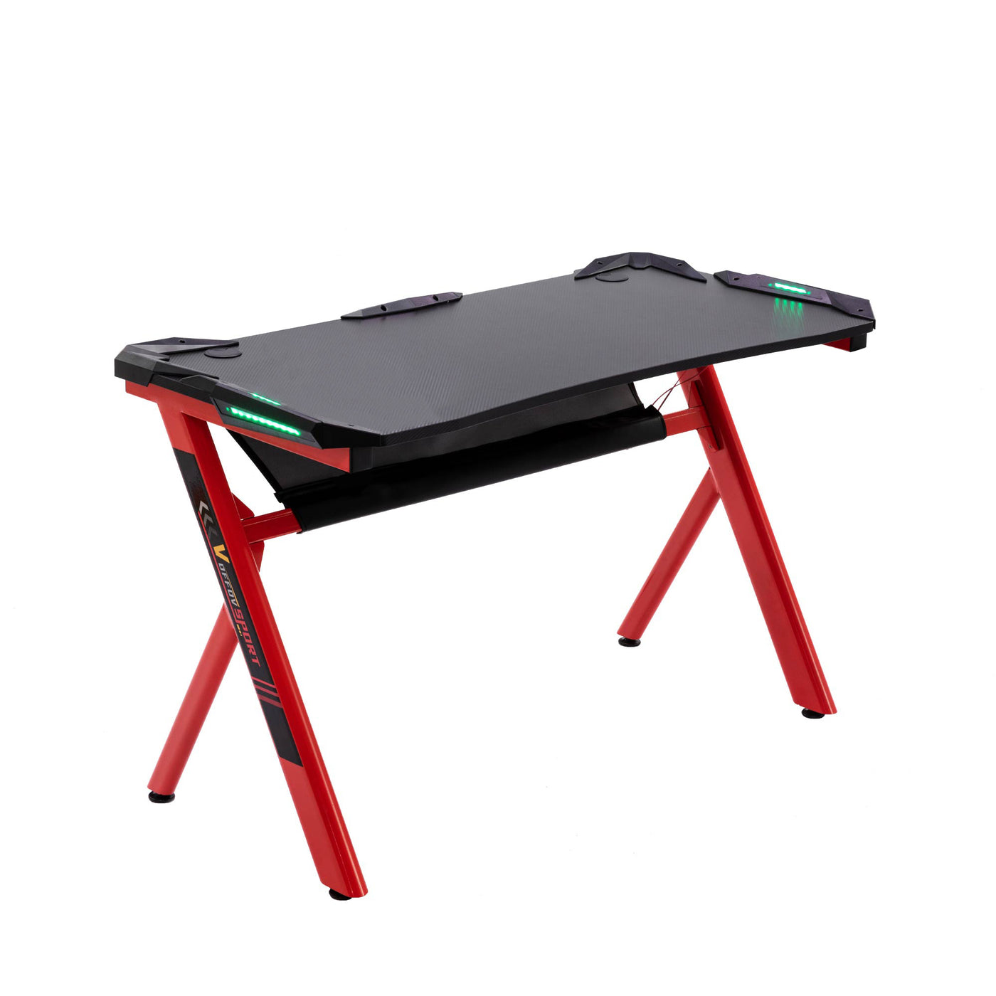 Tortox GD400 Gaming Desk, Brillant Framework, Four RGB Light Strips, Cable Mgt, Power Strip Holder, Cup Holder / Headset Holder, Carbon Fiber Surface, Steel Frame Construction, Red | GD400 - RED