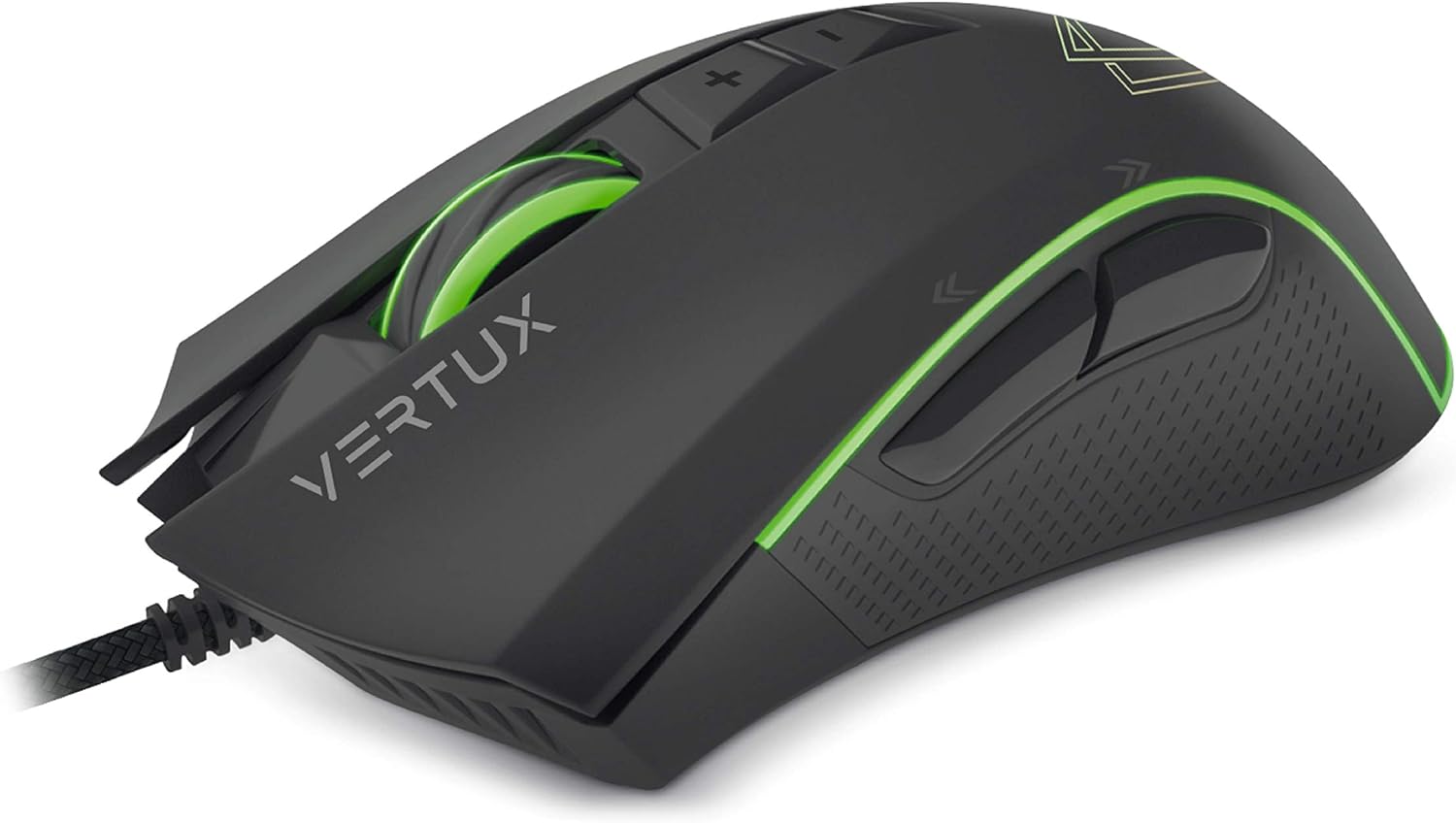 Vertux Rodon Gaming Mouse High Performance Optical Wired Mouse with 12000 Adjustable DPI Customizable Lumi LED 7 Programmable Buttons and Multi-Surface Tracking Black