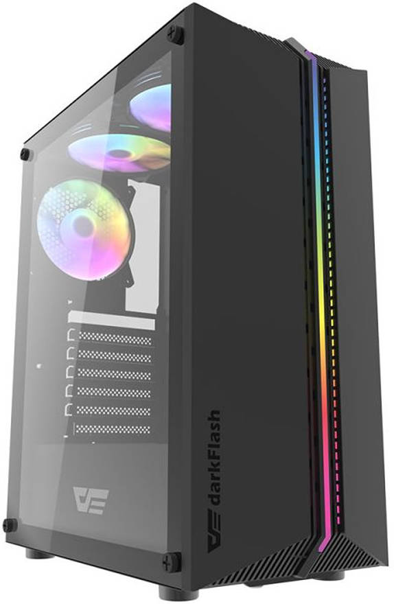 DarkFlash DK151 ATX F Gaming PC Case with 3 static Fans Pre Installed, Tempered Glass Side Panel, Changeable LED lighting Front Panel, Up to 290mm MX VGA , 6x120mm Fan Support, Topside I/O Port, | DK151 ATX