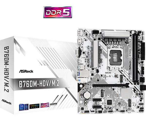 ASRock B760M-HDV/M.2 motherboard with retail box