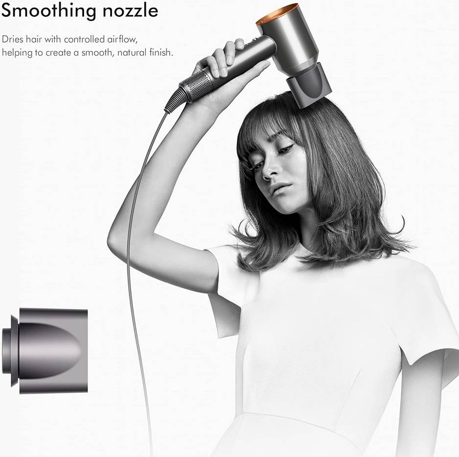 Dyson Supersonic Hair Dryer, 5x Attachments, Intelligent Heat Control, 1600W Power, 3 Precise Speed Settings, 4 Heat Settings, Cold Shot, Nickel/Copper HD08