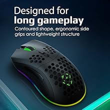 Vertux Ammolite Wireless Gaming Mouse | Honeycomb Design | Up to 16000 DPI | [2 Years-Warranty] 40G Optical Sensor | Long Gameplay Ergonomic Mouse | RGB Backlight Mouse | 20 Million Clicks- Black
