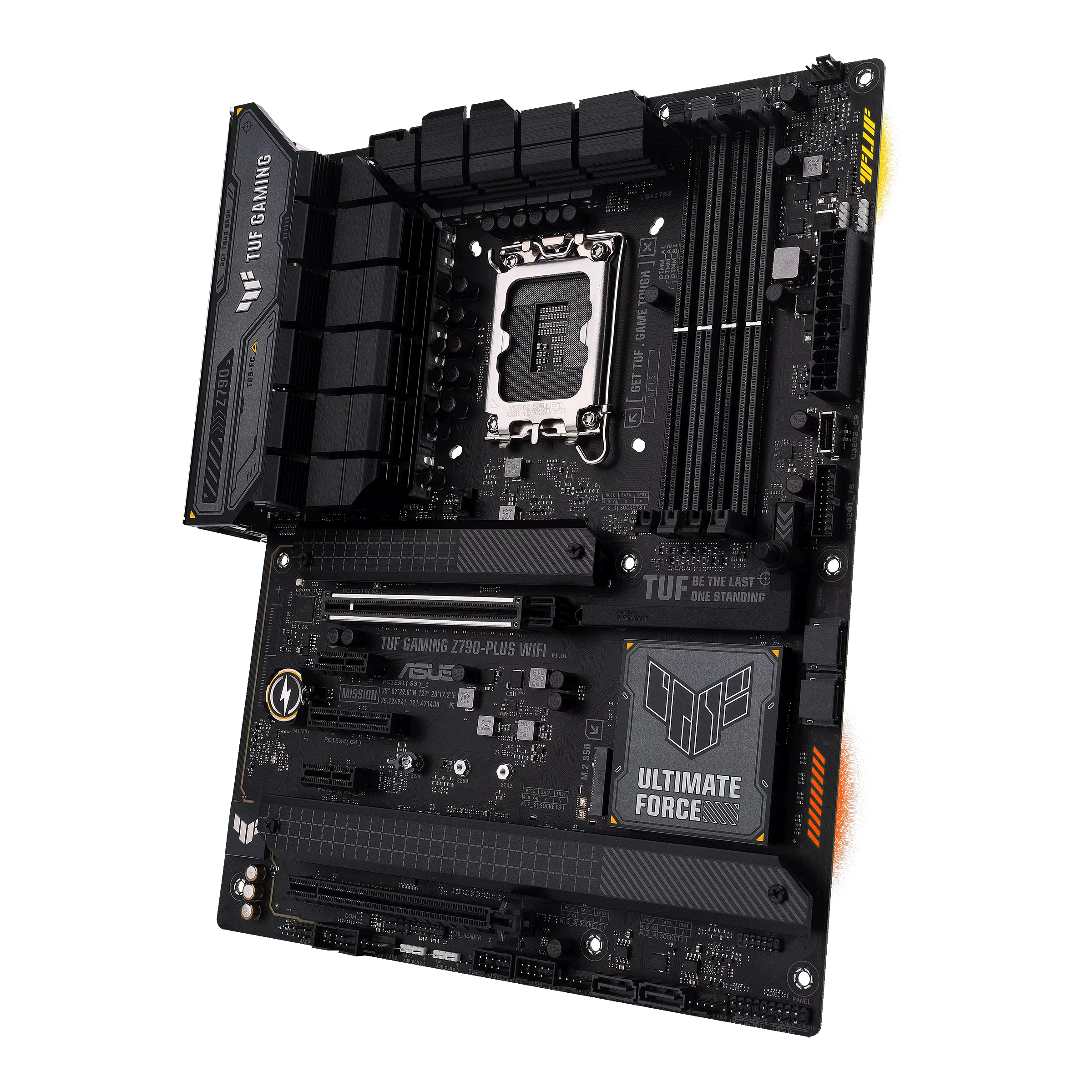ASUS TUF Gaming Z790-PLUS WIFI ATX motherboard showing LGA 1700 socket and 4 DIMM DDR5 slots
