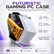 Futuristic Gaming PC, AMD Ryzen 7 7800X3D, NVIDIA GeForce RTX 5070 12GB Graphics Card, 32GB DDR5 RAM, 1TB NVMe SSD, Windows 11 Pro | RGB White & Black Case