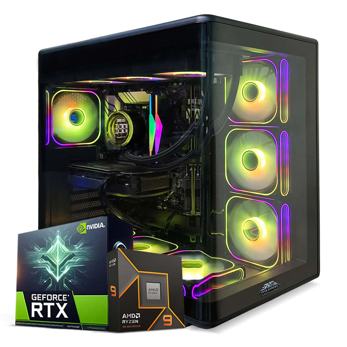 gaming PC Ryzen 9 RTX 5080 in UAE black RGB case
